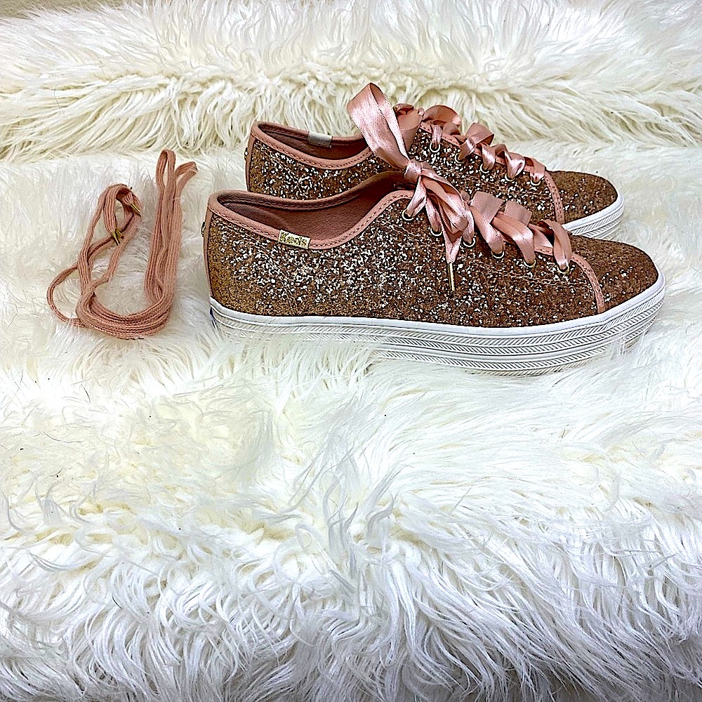 Keds x Kate Spade New York Triple Rose Gold Glitter Platform, LIKE NEW